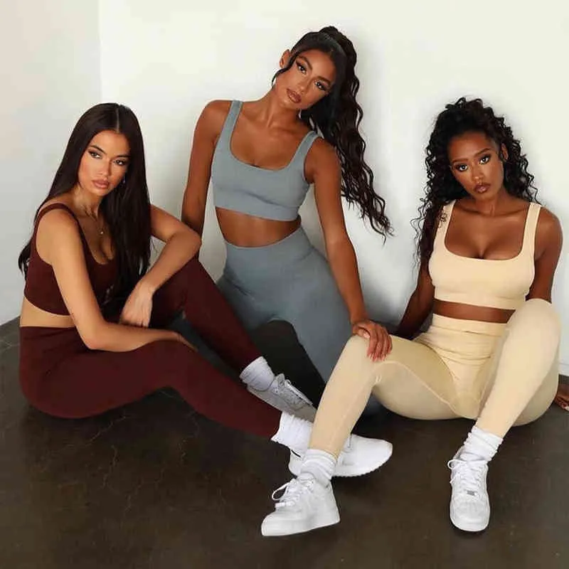 Brown Seamless Sport Set For Women Crop Top And Bra Seamless Workout  Leggings For Fitness, Gym, Yoga Sportswear Outfit 211215 From Huafei01,  $10.52