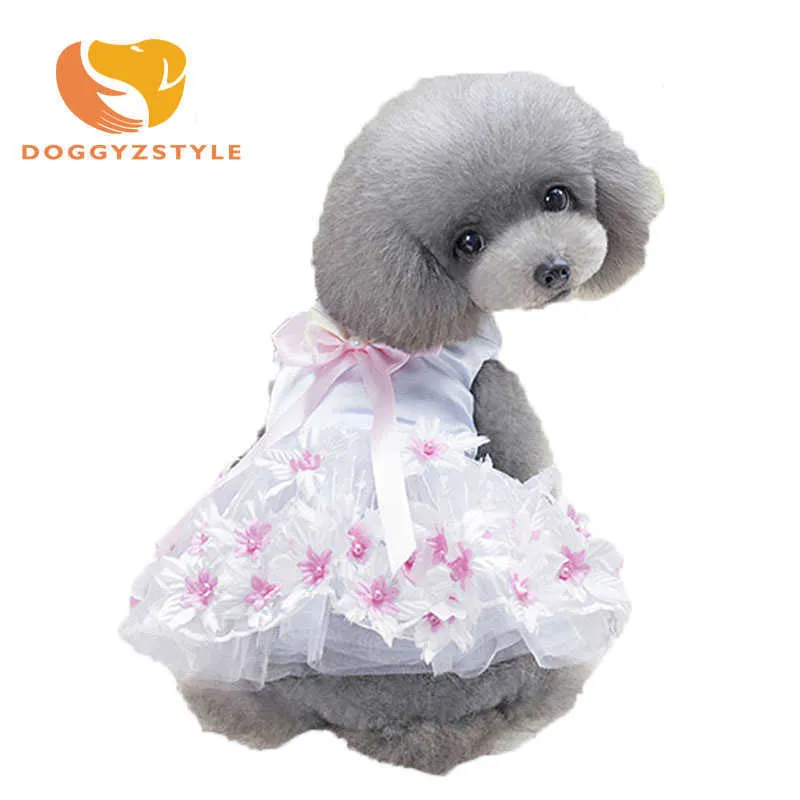 ПЭТ весна лето жемчужный лук розовый фиолетовый цветок юбка принцессы платье маленькая средняя собака qi huanhuan teddy doggyzstyle