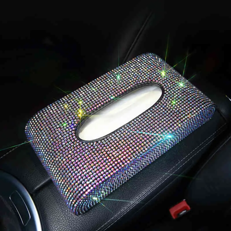 Rhinestone Diamond Crystal Auto Luxury Holder Block-type Tissue Box Car Styling Diamante Bling Cover Women