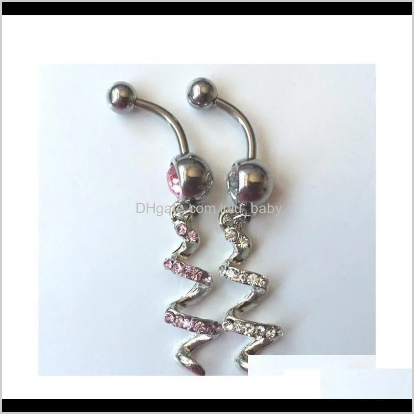 d0013-1 ( 2 ) piercing body jewelry new style navel belly ring clear & pink colors stone drop shipping i9ioo