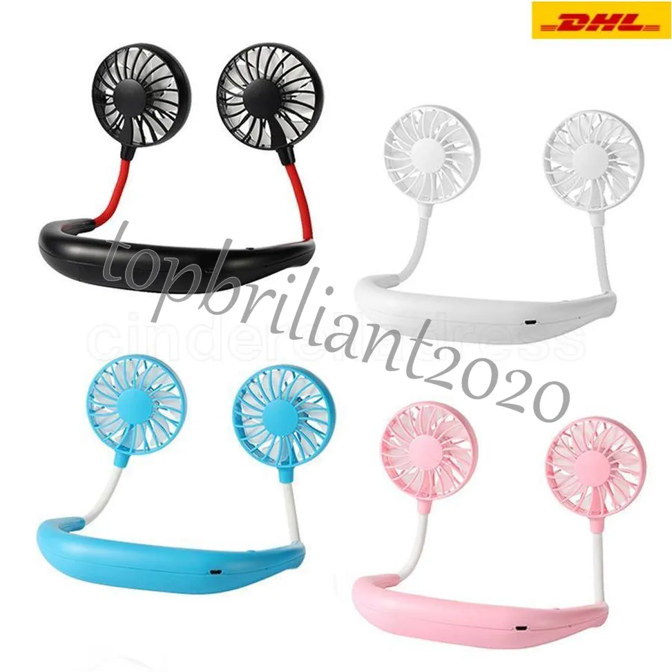 Draagbare USB Oplaadbare Fan Hands-Free Lazy Neck Hanging Dual Cooling Mini Fan Sport 360 Graden Roterende Opknoping Fan XX299