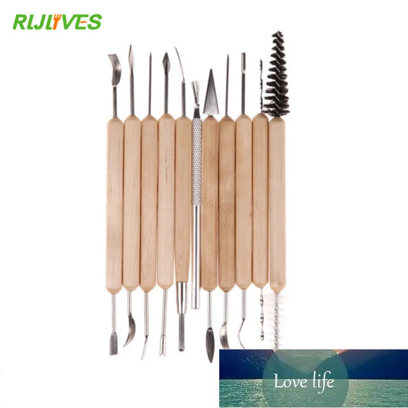 11pcs Clay Sculpting Kit Sculpt Smoothing Wax Carving Pottery Ceramic Tools Polymer Shapers Modeling Carved Tool Wood Handle Set