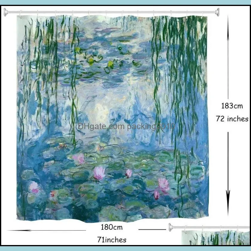 Watercolor Water Lilies Fowers Floral Decorative Long Cloth Fabric Shower Curtain Curtains