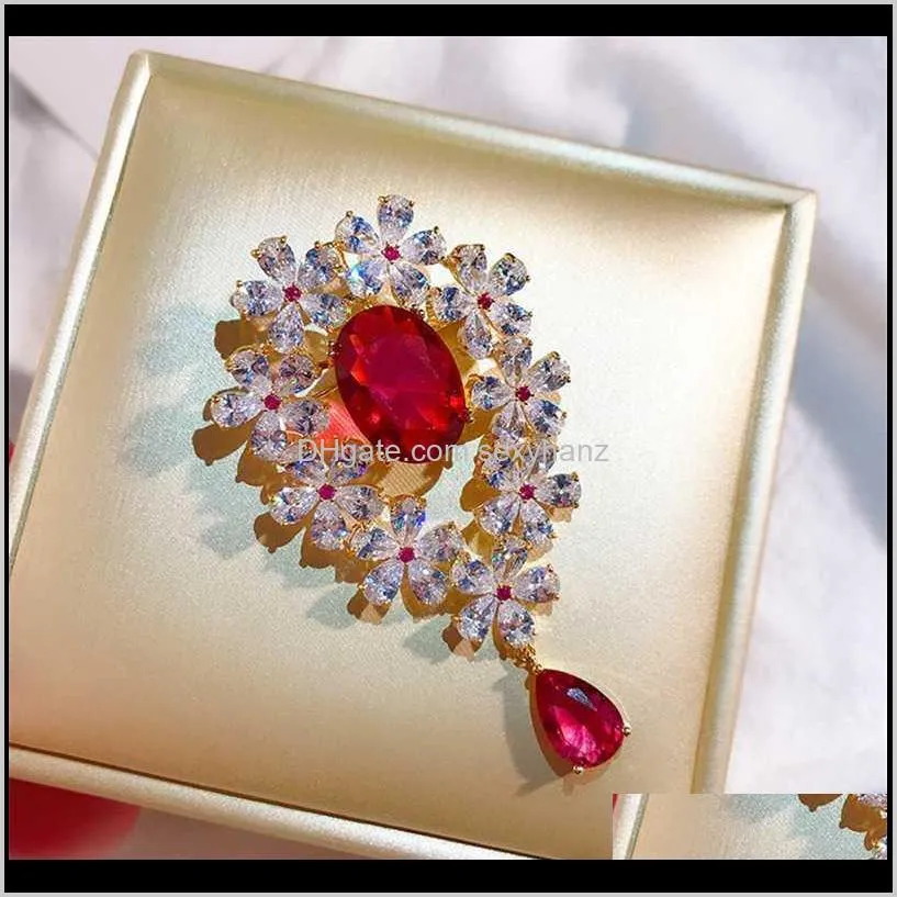 vintage blue red zircon crystal teardrop brooches for women beautiful brooch elegant wedding bridal bouquets jewelry pins broche