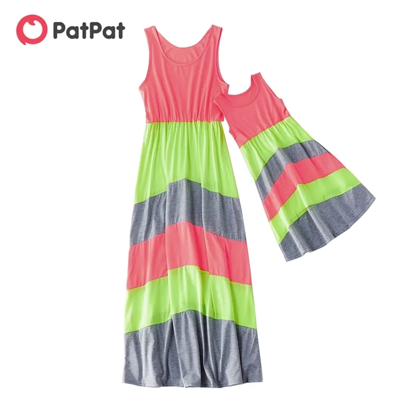 Arrival Summer Bright Color Block Tank Dresses for Mommy and Me 210528