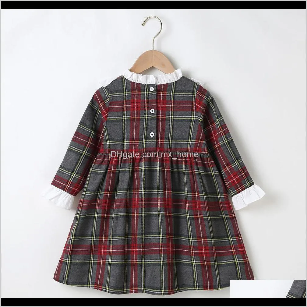 winter girls dress girls cute dress long sleeve white lace red green plaid cute dress vestidos 18m-6t 201029