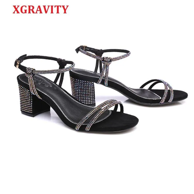 High Chunky Heel Pumps Colorful Rhinestone Design Women Sexy Lady Evening Party Ladies Strap Dress Sandals S A086 Shoes