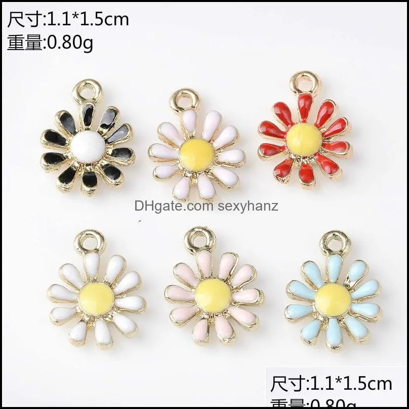 New Vintage Enamel Daisy Sun Flower Alloy Gold Tone Charms Fit For Pendant Earrings Bracelet Jewelry Making Accessory 794 R2