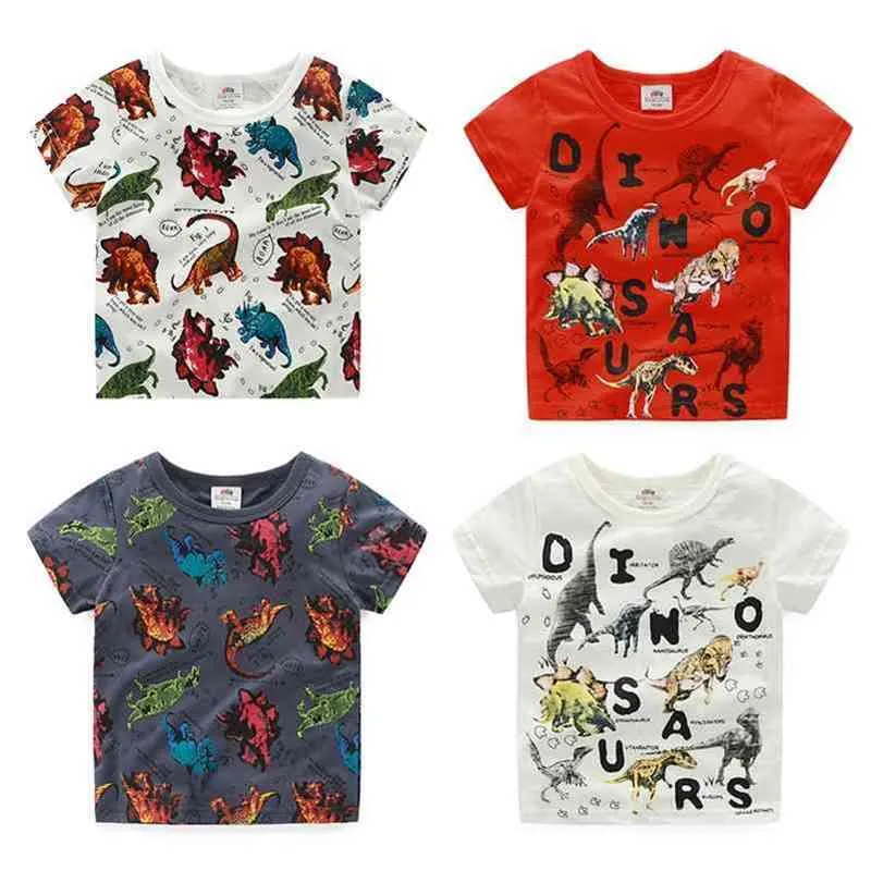 Yaz 2-10 Yaşında Çocuk Doğum Günü Hediyesi Giyim Bebek Erkek Çocuklar Temel Dinozor Baskı Kısa Kollu Tee T-Shirt Tops 210414