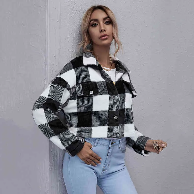 2022 New Womens Buffalo Plaid Drop Shoulder Crop Flannel Fall Jackets Women Loose Check Thick Plush Short Coat For Autumn And Winter 220118 From Kua01 21.09 DHgate.Com