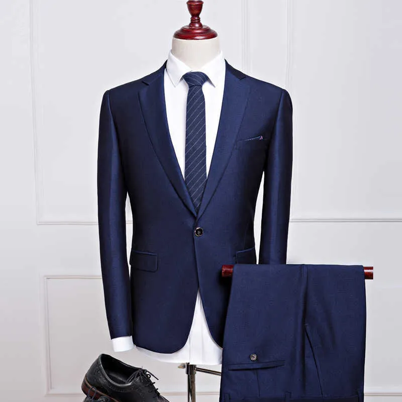 2019 New Dark Blue Suit Business Casual Suit Versione coreana del Slim Best Groom Married Suit X0909