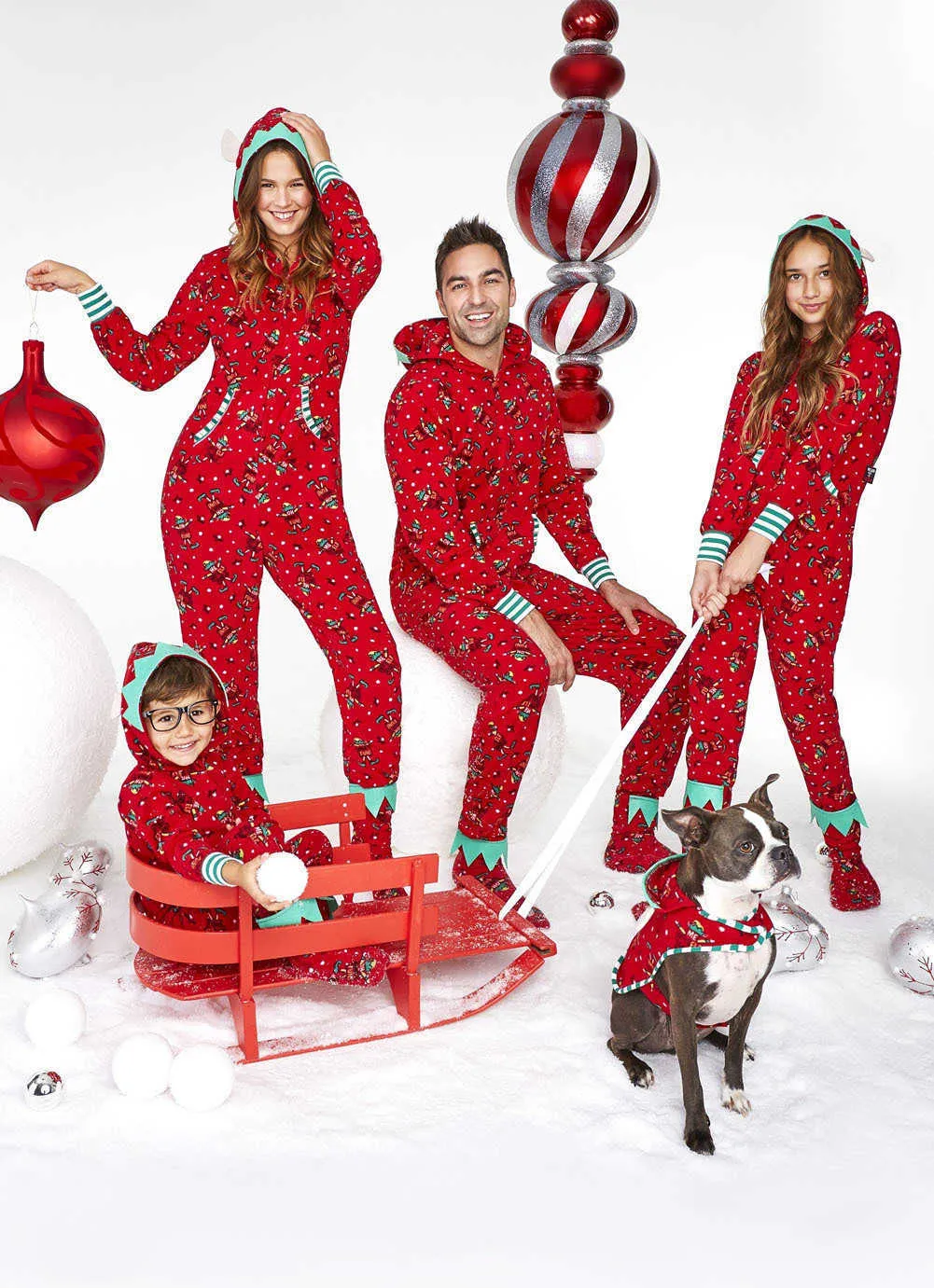 Christmas Red Print Pajama Romper Jumpsuit For Family Matching Unisex Christmas Sleepwear With Hooded Zipper Outfit For Women Men Baby And Kids 210724 From Kong06 10.49 DHgate.Com