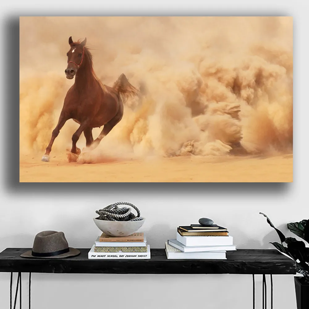 Tuval Duvar Sanatı Hayvan Kir Toz Atlar Koşu Boyama Hayvan Resimleri Oturma Odası Için Ev Dekorasyonu Yok Çerçeve