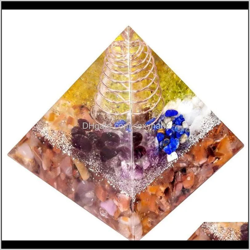 tumbeelluwa chakra crystal orgonite pyramid energy generator with copper wire rock quartz point for yoga meditation balancing