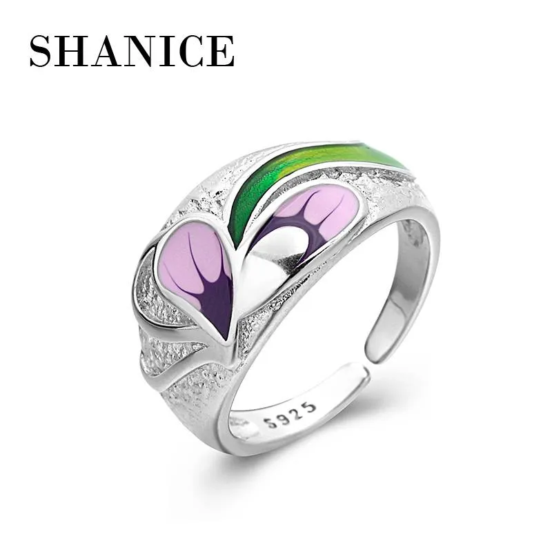 Кластерные кольца Shanice S925 Серебряное кольцо серебряного кольца Женское европейское и американское холодное ветре сети красная дизайн смысл эмалевый цвет цветок женский