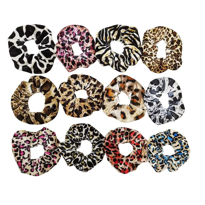 Leopard Print Scrunchie Elastic Hair Rubber Band For Women Girls Ponytail Holder Rope Accessories