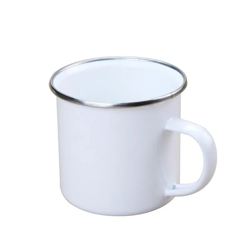 12Oz Becher Sublimation Emaille Becher Wärmeübertragung emaillierte Tumbler mit Griff 350ml Blank weiß Sublimated Kaffeetassen Unzerbrechlich Drink Cup DIY Drucken