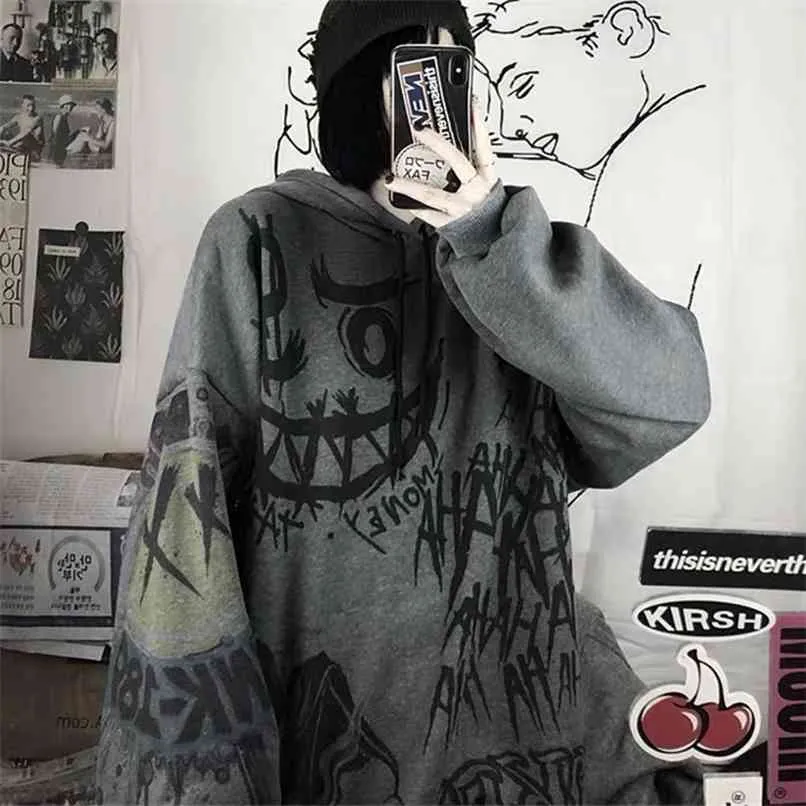 Fernan Goth Tişörtü Kadınlar Grunge Japonya Stil Anime Hip Hop Hoodie Boy Punk Kadın Uzun Kollu Gotik Alt Giysileri Tops 210830