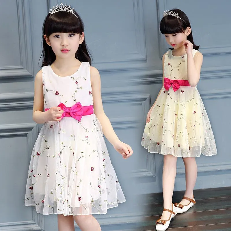 2021 Summer Casual Sleeveless Lace Embroidered Flower Princess Dress For  Baby Girls With Bow Veil Kids 3 15 Years From Guayejuyi, $16.34 | DHgate.Com