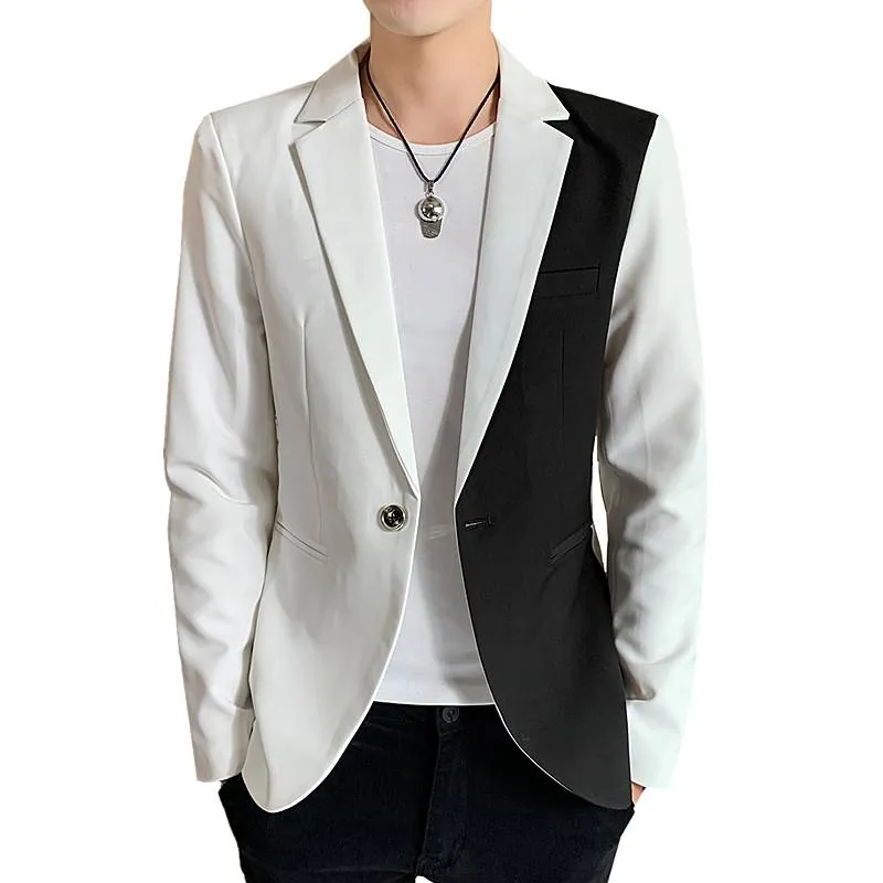 Men's Suits & Blazers Black White Spliced Jacket Spring And Autumn Style Men Slim Suit Blazer Coat Red Blue Male Top S M L XL XXL XXXL