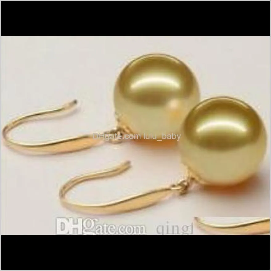 wholesale 9-10mm natural south sea golden pearl earrings 14k gold accessories