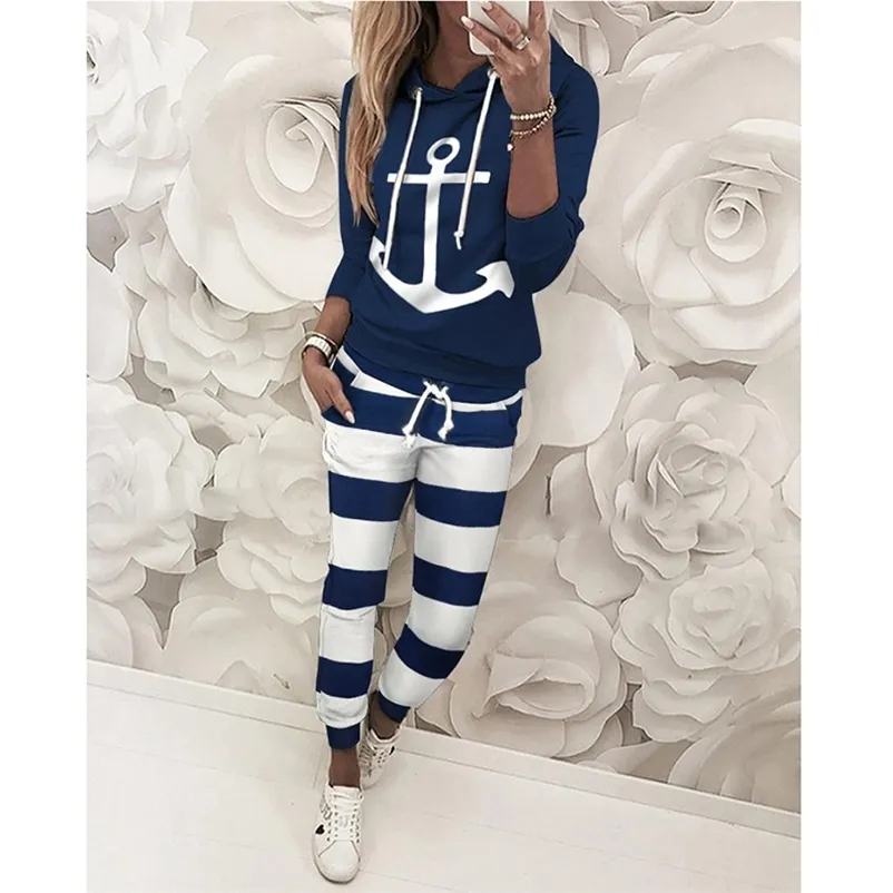 Completo da donna a due pezzi Felpa con cappuccio pantaloni lunghi autunno inverno Set sportivo Warm Wear Fashion Outfit 210422