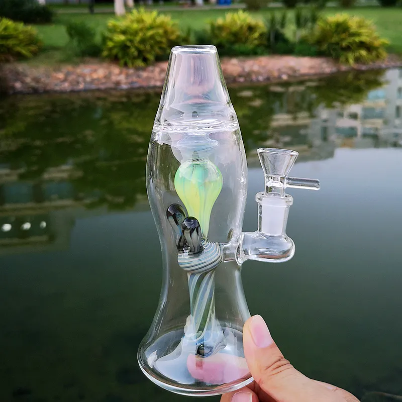 Lampe à lave 7 pouces plate-forme 14mm joint femelle narguilé bécher tuyau d'eau en verre 5mm d'épaisseur bangs huile Dab Rigs avec bol