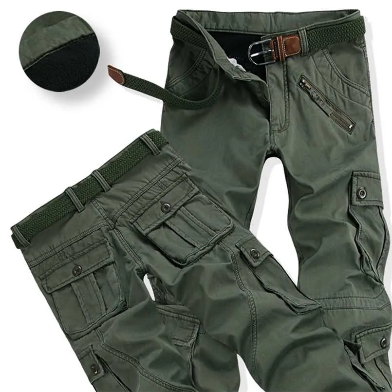 Winter Thicken Fleece Army Cargo Tactical Pants Overalls Men's Military Cotton Casual Trousers Warm Loose Baggy Joger Pants 211201