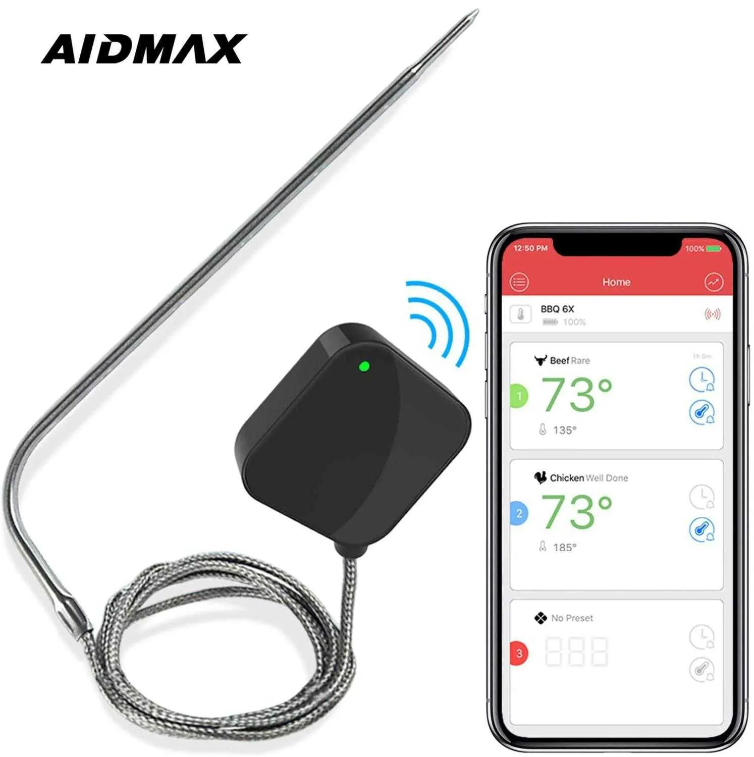 Aidmax Nanol Digital Wireless BBQ Kötttermometer Grillugn Termomet med rostfritt stål sondkokning kökstermometer 210719