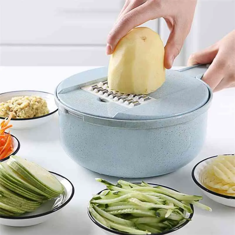 Slicer Manual Vegetable Cutter Blade Peeler Grater with Strainer Kitchen Accessories Stainless Steel 210423