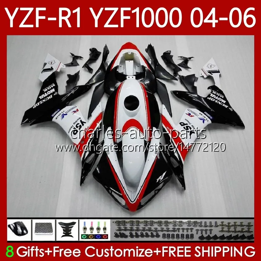 Motorrad-Karosserie für Yamaha YZF-R1 YZF R 1 1000 CC 2004-2006 Bodys 89NO.22 YZF1000 YZF R1 1000cc YZFR1 04 05 06 YZF-1000 2004 2005 2006 OEM-Verkleidungsset rot weiß BLK