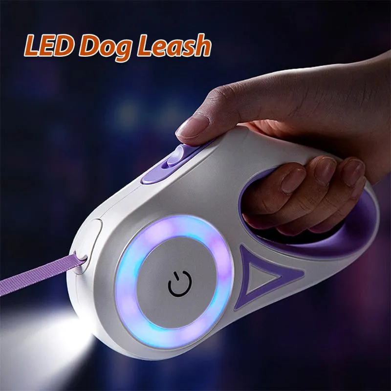 Hundkrafter Leash Led Lights Leash Streamer Automatisk utdragbar katt Utsträckning Lysande Pet Puppy Walking Lead Traction Rope Supply