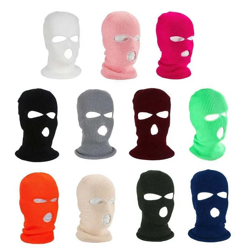 겨울 따뜻한 전체 얼굴 커버 오토바이 스키 마스크 모자 3 홀 Balaclava 육군 전술 CS windproof knit 비니 모자 모자를 실행하는 모자