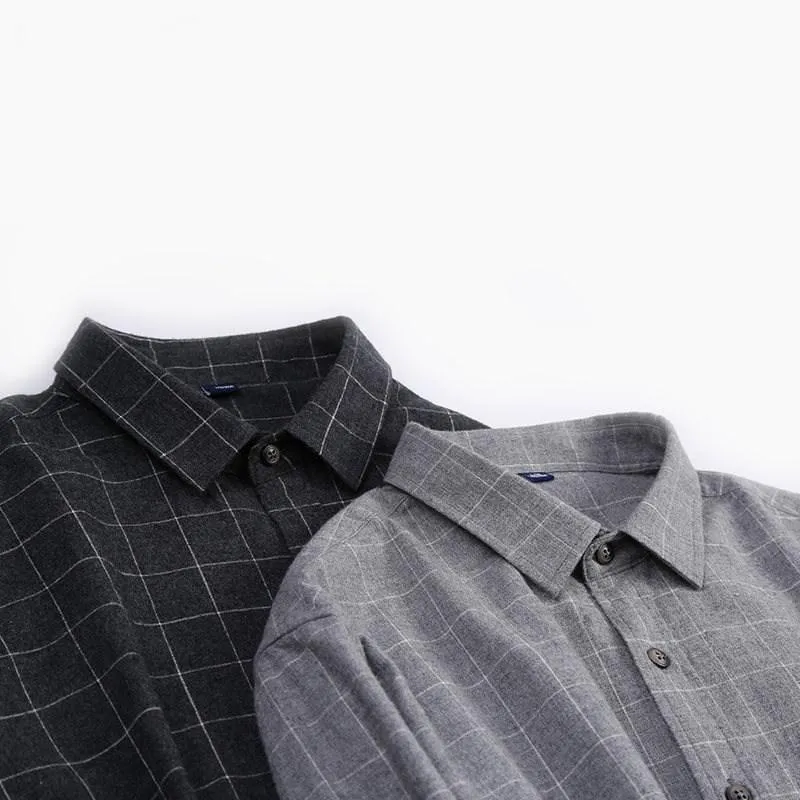 Plaid Black Spring 100%Cotton Shirts For Men Blouse Casual Shirt Long Sleeve Vintage Clothes Flannel Checkered Men's