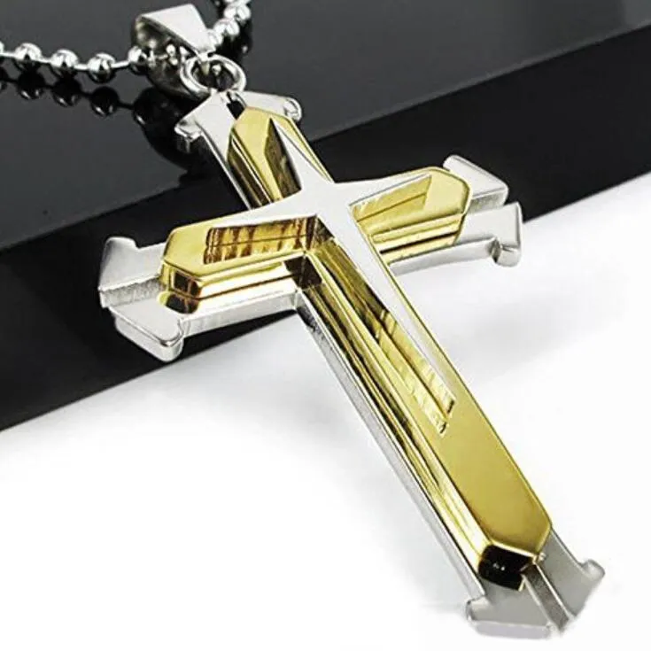 Knight Cross Pendent Necklace Stainless Steel Chain Silver Gold Black Color Jewelry Necklaces For Men Women