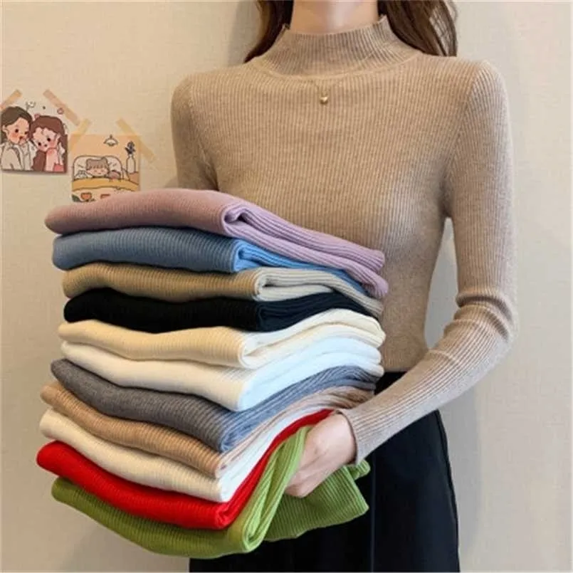 Women Pullovers Sweater Autumn Winter Turtleneck Knitted Sweater Women Tops Long Sleeve Short Slim Sweater Girls 211215