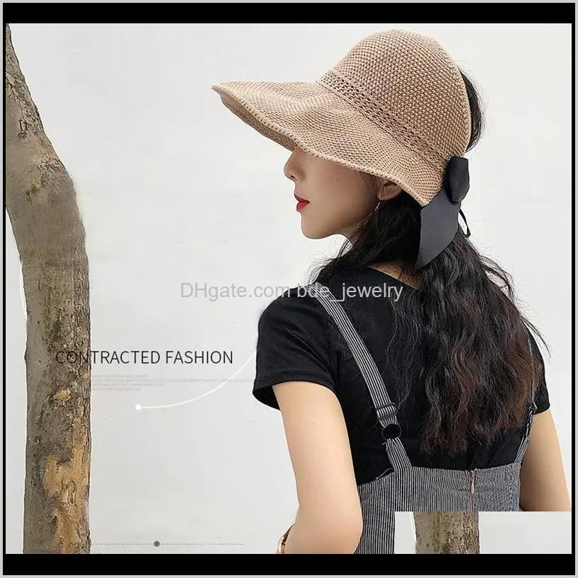 marte&joven spring summer beach bow visor cap for women can control size floppy sun hat outdoor casual foldable straw wide brim