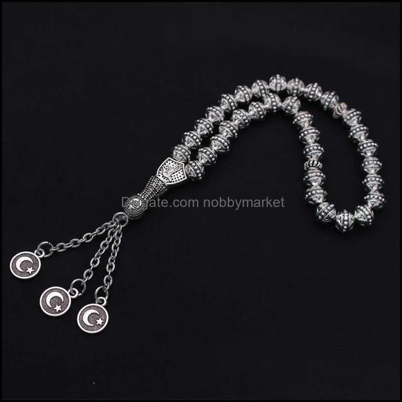 Link, Chain Bracelets Jewelry Ottoman Turkish Persian Crescent Moon Star Amet Prayer 33 Beads Tasbih Muslim Rosary 210619 Drop Delivery 2021
