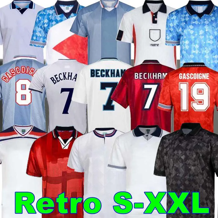 Blackout 1982 1994 1998 2002 1996 Pianta di calcio Casa Away Kit Beckham Gascoignese Owen Gerrard Retro Camicia da calcio Barnes 1990 Fowler Heskey England