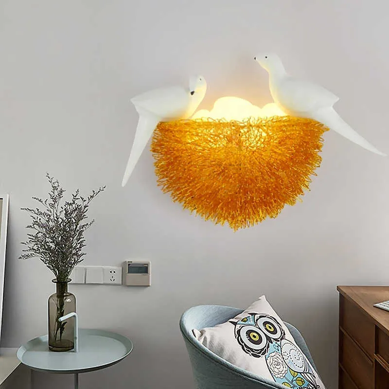 Fågelbo Led Vägglampa Barnrum Studierum Restaurang Dekoration Novelty Vägglampa med 3D Birds Art Lamp 210724