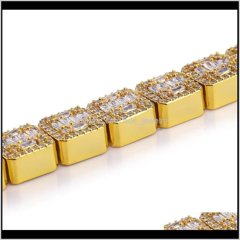 18k gold & white gold plated bling square cz cubic zirconia hip hop chain bracelet princess cut diamond rapper wristband chains