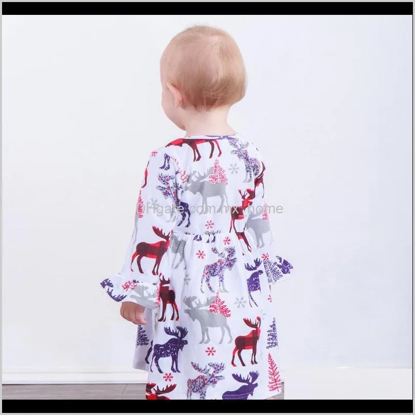 baby christmas dresses santa tree deer elk snowflake ruffle frills knee-length pagoda sleeve dress infant toddler baby girl clothes