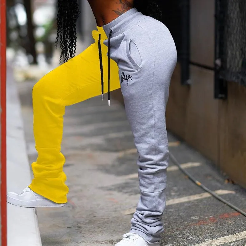 Two Tone Joggers Stylish Colorblock Drawstring Trousers for Women