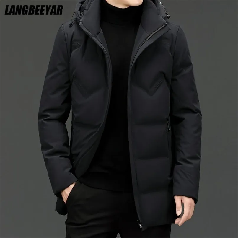 High End Brand Casual Fashion Long 90% Mens Duck Down Jacket con cappuccio Giacca a vento nera Puffer Coats Winter Mens Clothes 211104