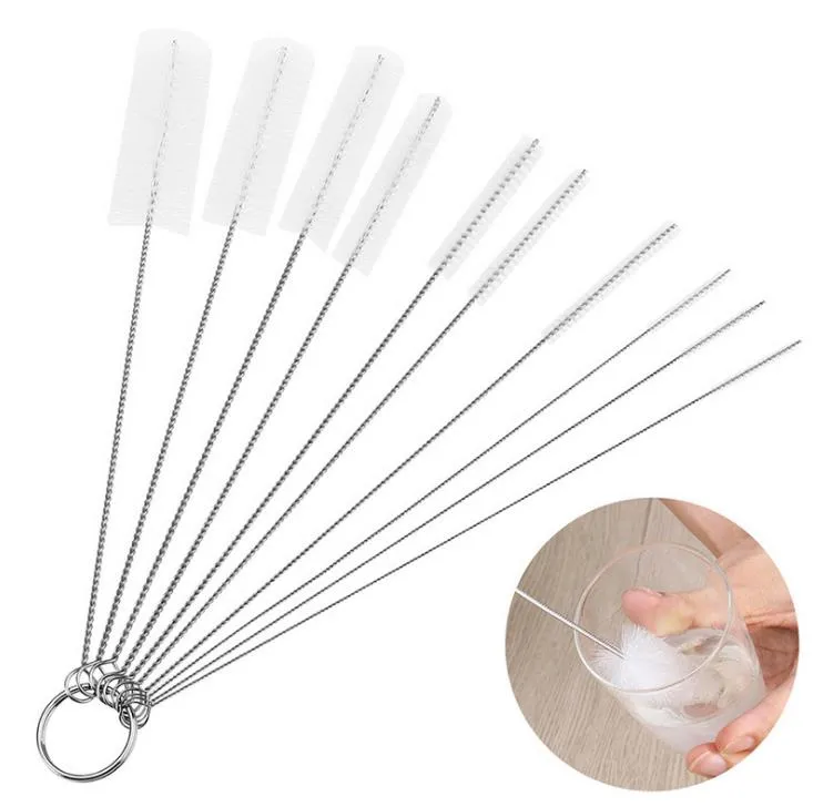 10pcs pailles à boire brosses de nettoyage ensemble tube de tuyau en nylon pour claviers de bouteilles bijoux poignée en acier inoxydable outils de brosse propre SN2132