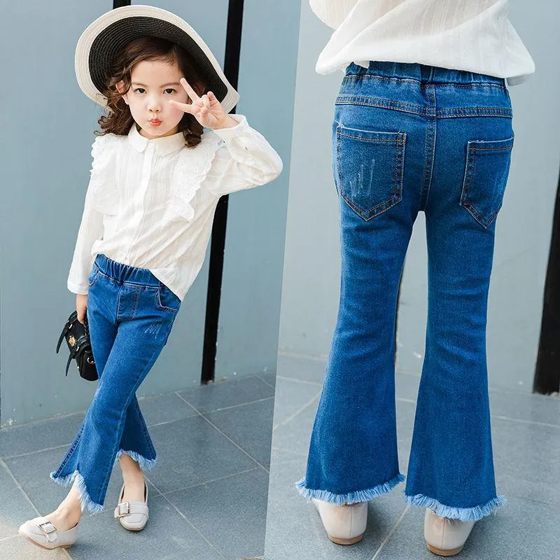 Pink Frayed Double Bell Bottom Jeans for Girls