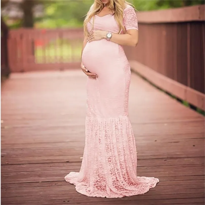妊娠中の女性の妊娠中のドレスマタニティプロフィールレースES POシュートセクシーな服の半袖210922