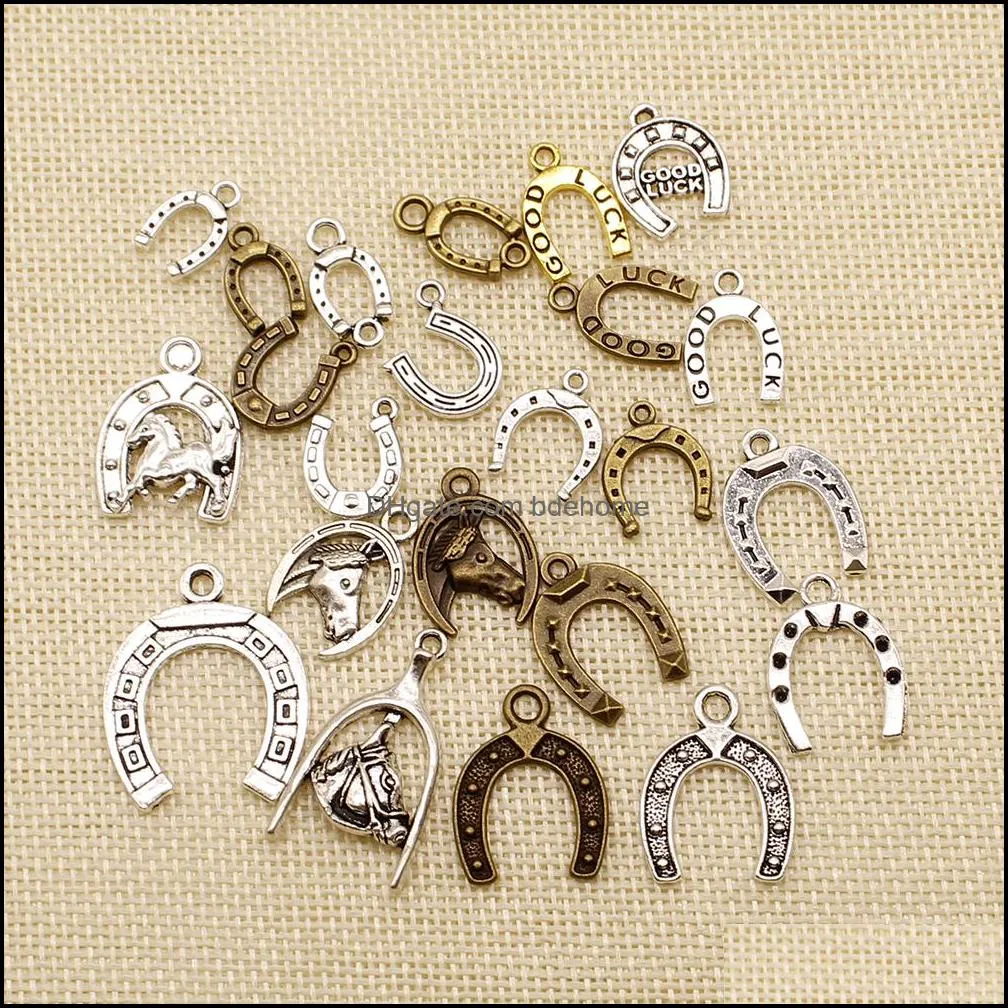 60 Pieces Metal Charms For Jewelry Making Animal Good Luck Horseshoe Horse Shoes HJ051