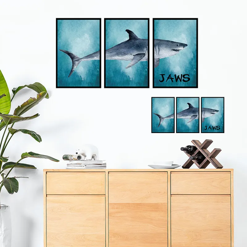 Grote witte haai frame triple schilderij muursticker Muraux 3D muurstickers home decor woonkamer sticker muurschildering 210420