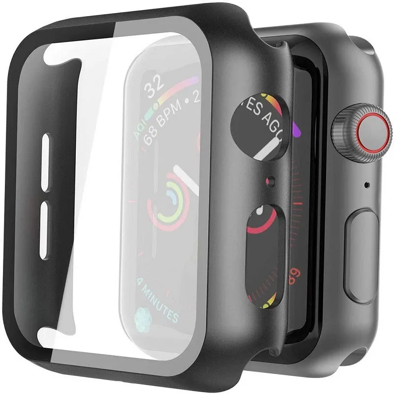 Dla Apple Watch Case Hard PC z hartowanym ekranem szklanym Protector kompatybilny 41mm 45mm 42mm 44mm 40 mm 38mm